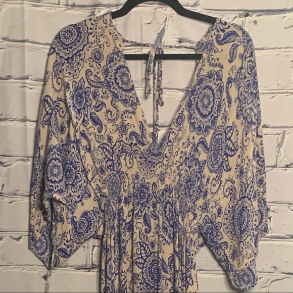 Miley Molly Long Maxi Blue Beige Floral Dress - Picture 8 of 10